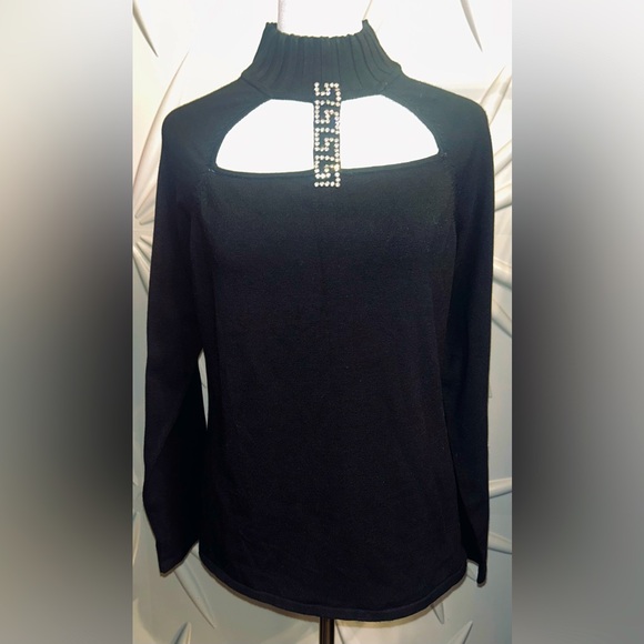 NWT Fontana SZ L black/rhinestone cutout mock neck sweater/bust 38”-48”+ - Picture 1 of 6